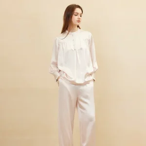 100% Mulberry Silk Long Sleeve Top & Trousers Nightwear Set Button-up Vintage Pajama Sleepwear Lapel Women's Pajamas Loungewear - AliExpress Women's Sleep & Lounge