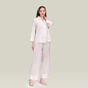 Women's Silk Pajama Set Striped Printed Long Sleeve Pants Two Piece Sleepwear Summer Lounge Wear Korean Style - AliExpress Women's Sleep & Lounge