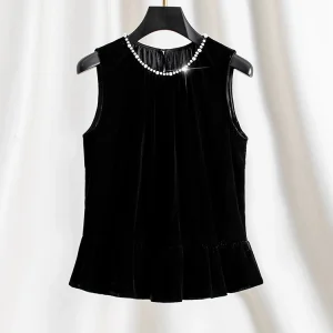 Lightweight Breathable Silk Velvet Young Style Black Silk Flocked Sleeveless Top Women Summer Small Size Slim Fit - AliExpress Shirts & Blouses