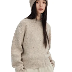 Custom-spun upw cream colored dot yarn warm and thickened loose round neck stick needle pure wool knitted sweater women - AliExpress Sweaters&Jumpers