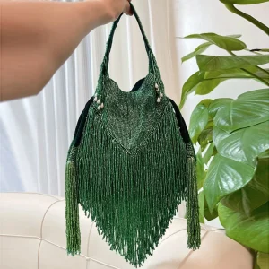 DOYUTIG Brand Women's Green Tassels Beaded Handbag Indian's Retro Handmade String Totes Lady Embroidery Bead Bag For Party N018 - AliExpress Women's Handbags