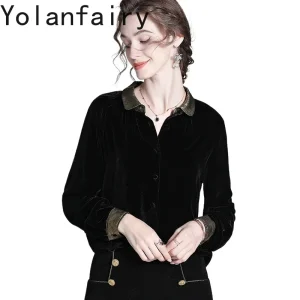 YOLANFAIRY Real Silk Velvet Shirts for Woman Early Autumn 2025 Women's Black Top European Style Long Sleeve Shirts Elegant Shirt - AliExpress Shirts & Blouses