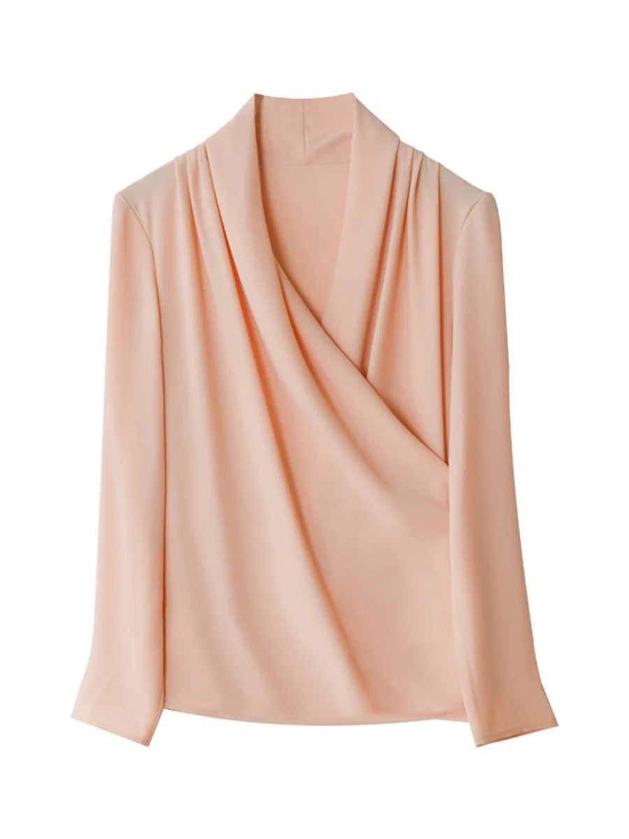 Spring Loose Fit V-Ne Long Sve Overhead Sle Faionable Commuting Versatile irt Peach Pink Color Women's Polyes... - AliExpress Shirts & Blouses