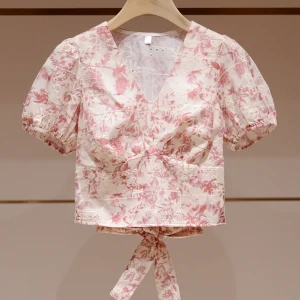 Women's irt Design Sense Small ence Envy Summer Bubble Sve Embroidery Print V-ne ort Top JOOva Commute Sle - AliExpress Shirts & Blouses
