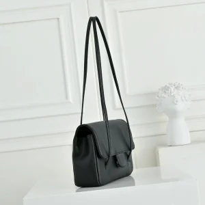 Black Pebbled Leather Flap Shoulder Bag, Magnetic Snap Underarm Handbag, Long Thin Strap Casual Large Capacity Purse - AliExpress Women's Handbags