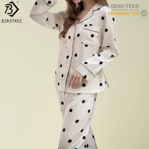 BirdTree, OEK-TEX, 19MM 100% Silk Pajamas Set, Full Sleeve, Women's Dot Print Lapel Homewear Casual Clothes, 2026 New S64117JF - AliExpress Women's Sleep & Lounge