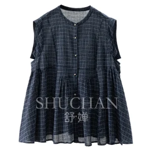 T Low-key luxury, Ark seersucker plaid waist 2M + hem sleeveless shirt women 60J6 - AliExpress Shirts & Blouses