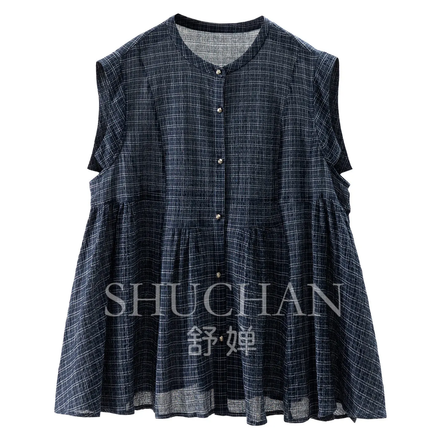 T Low-key luxury, Ark seersucker plaid waist 2M + hem sleeveless shirt women 60J6 - AliExpress Shirts & Blouses