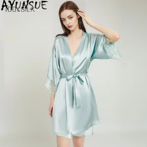 AYUNSUE 100% Real Mulberry Silk Robe & Gown Sets Women Spring Summer Pajama 16mm Silk Women's Home Clothes Sexy Sleepwear 파자마 - AliExpress Women's Sleep & Lounge