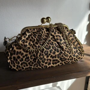 LOST IN VINTAGE Brown Leopard Leather Pattern Bag Clutch Metal Frame Kiss Lock and Metal Handle Purse Evening Clutchs36x20x10cm - AliExpress Women's Handbags