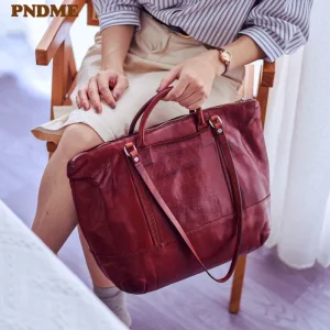 PNDME Fashion Vintage Designer Handmade Genuine Leather Women Handbag Organizer Luxury Shopping Cow Leather Female Shoulder Bag - AliExpress Women's Handbags