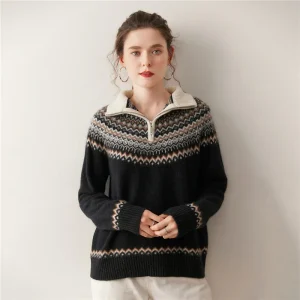 Women Pullover 100% Cashmere Faire Isle Sweater Knitwear Clothes Autumn Winter New Fashion Thick Jumper Female Polo Collar Tops - AliExpress Sweaters&Jumpers