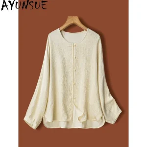 AYUNSUE 100% Silk Women's Blouses and Shirts Chinese Style Long Sleeve Tops for Woman Elegant O-neck Top Woman Clothes Одежда - AliExpress Shirts & Blouses