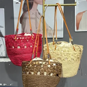 Women's Raffia Woven Bag Seaside Vacation Beach Style Openwork Bead Chain Shoulder Handbag - AliExpress Travel Bags