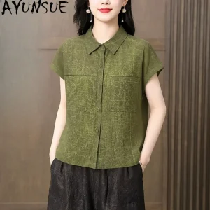 AYUNSUE 100% Real Mulberry Silk Women Tops Xiangyunsha Loose Blouse for Women Crack Texture Summer Women Clothes 2026 Tops Mujer - AliExpress Shirts & Blouses