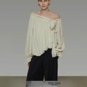 Unspoken Irregular Shoulder Women's Shirt Spring 2026 New Design Sense Belted Shoulder Bared Top Long Sleeve Polyester Fiber - AliExpress Shirts & Blouses