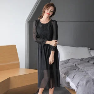 100% Mulberry Silk Loungewear Dress for Women Sexy Lace Long Nightgown Loose Fit Luxury Home Wear Summer Pajama Elegant Outfit - AliExpress Women's Sleep & Lounge