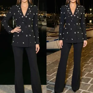 Temperament Women's Suits 2 Pieces Blazer Pant Double Breasted Beaded Crystal Peak Lapel Formal Occasion Party Customized - AliExpress Women's Sleep & Lounge
