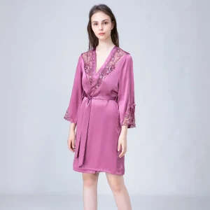 100% Mulberry Silk 2-Piece Pajama Set for Women Sheer Lace Trimmed Babydoll Chemise & Kimono Robe Sexy Loungewear Nightdress PJ - AliExpress Women's Sleep & Lounge