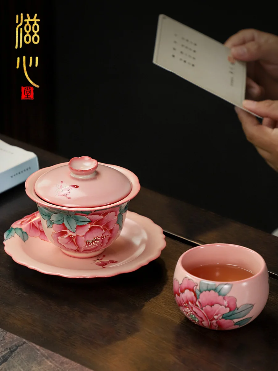 High-End Hand-Painted Peony Gaiwan Single Non-Scald Celadon Women's Cup Tea Brewing Bowl Ceramic Gift Box - AliExpress Kitchen,Dining & Bar