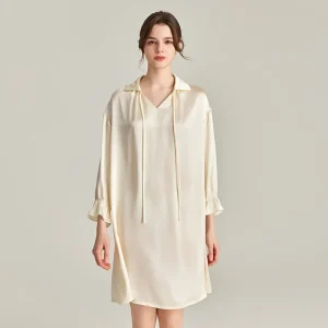 100% Mulberry Silk Women Nightgown Sleepshirt Lapel V Neck Casual Night Dress Homewear Loose Nightshirts Long-sleeved Nightdress - AliExpress Women's Sleep & Lounge