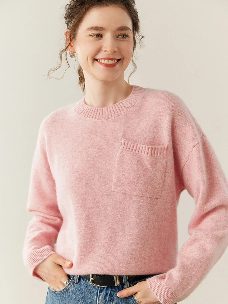 TLOML Women's 100% Cashmere Sweater O-neck Diagonal Pocket Pullover Autumn Winter Cashmere Knitted Soft Warm Loose Casual Tops - AliExpress Sweaters&Jumpers