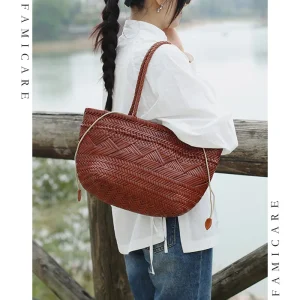 Chic Multifunctional Split Leather Handbag Female Sleek Woven Shoulder Bags Lady Large Capacity Tote Bag for Casual & Travel - AliExpress Women's Handbags