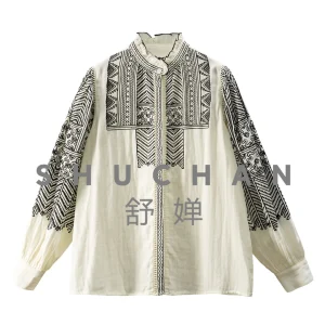 Boemian 100 Pure Coont Fungus Ege Stand-up Neck Embroiere Shirt  Women 19K0 Blusas Femininas Elegantes - AliExpress Shirts & Blouses
