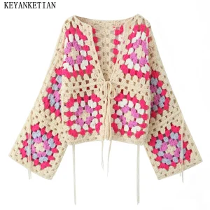 KEYANKETIAN BohemianHoliday wind Hollow out Knit Cardigans Bow Lace Up Tassel Decoration Women's Cropped Coarse Yarn Sweater Top - AliExpress Sweaters&Jumpers