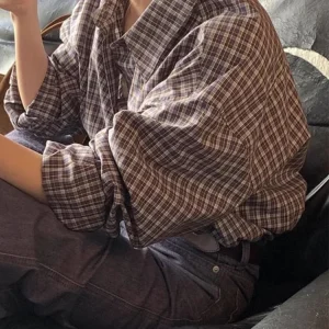 Lerobe Plaid Cotton Shirt Women's Casual Loose Long Sleeve Collar Spring Summer New Style Korean Version Comfortable Top - AliExpress Shirts & Blouses