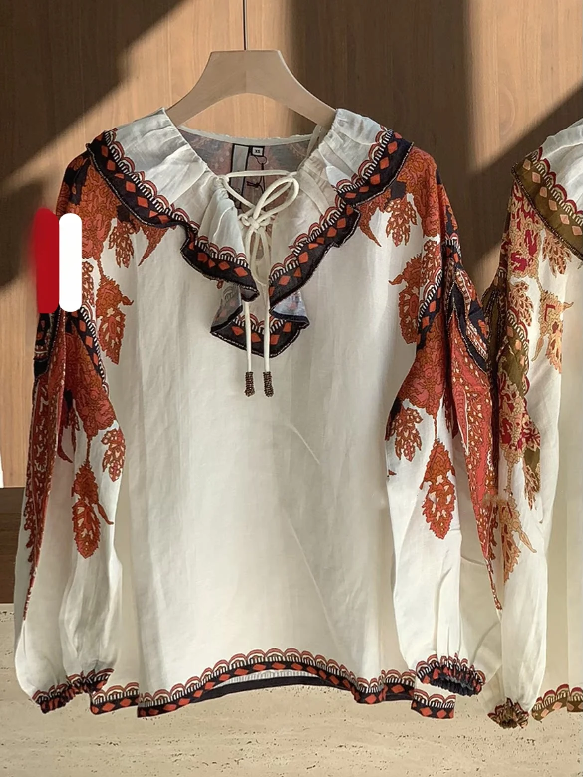 Heidd Ethnic Style Long Sleeve Printed Beaded Blouse Loose Fit Women's Shirt V-Neck Button Detail Spring 2026 Floral Pattern - AliExpress Shirts & Blouses