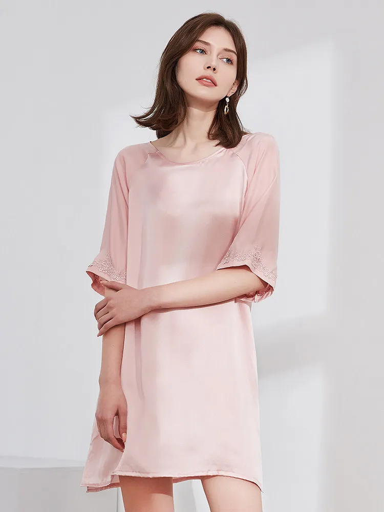 100% Mulberry Silk Summer Nightdress Sleepshirts Solid Color Women's Home Pullover Short Pajama Dress Elegant Lingerie Nighty PJ - AliExpress Women's Sleep & Lounge