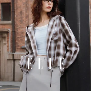 Elle Retro Pure Cotton Plaid Hooded Shirt Women's Spring New Drawstring Casual Unique Shirt Commute Style Loose Fit Long Sleeve - AliExpress Shirts & Blouses