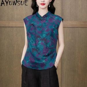 AYUNSUE 100% Real Mulberry Silk Women Tops Sleeveless summer Clothes for Women New Chinese Style Women Shirts 2026 Chemise Femme - AliExpress Shirts & Blouses