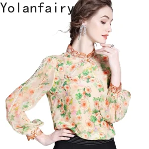 YOLANFAIRY High-end 100% Real Mulberry Silk Shirts for Woman 2026 Spring Long Sleeve Womens Tops Elegant Blouse Cheongsam Shirt - AliExpress Shirts & Blouses