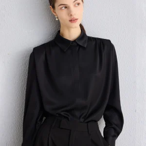 Elegant Black Long Sleeve Acetate Satin Women's Shirt Design Sensation Luxury Fashion Spring Collection Casual Comfortable - AliExpress Shirts & Blouses