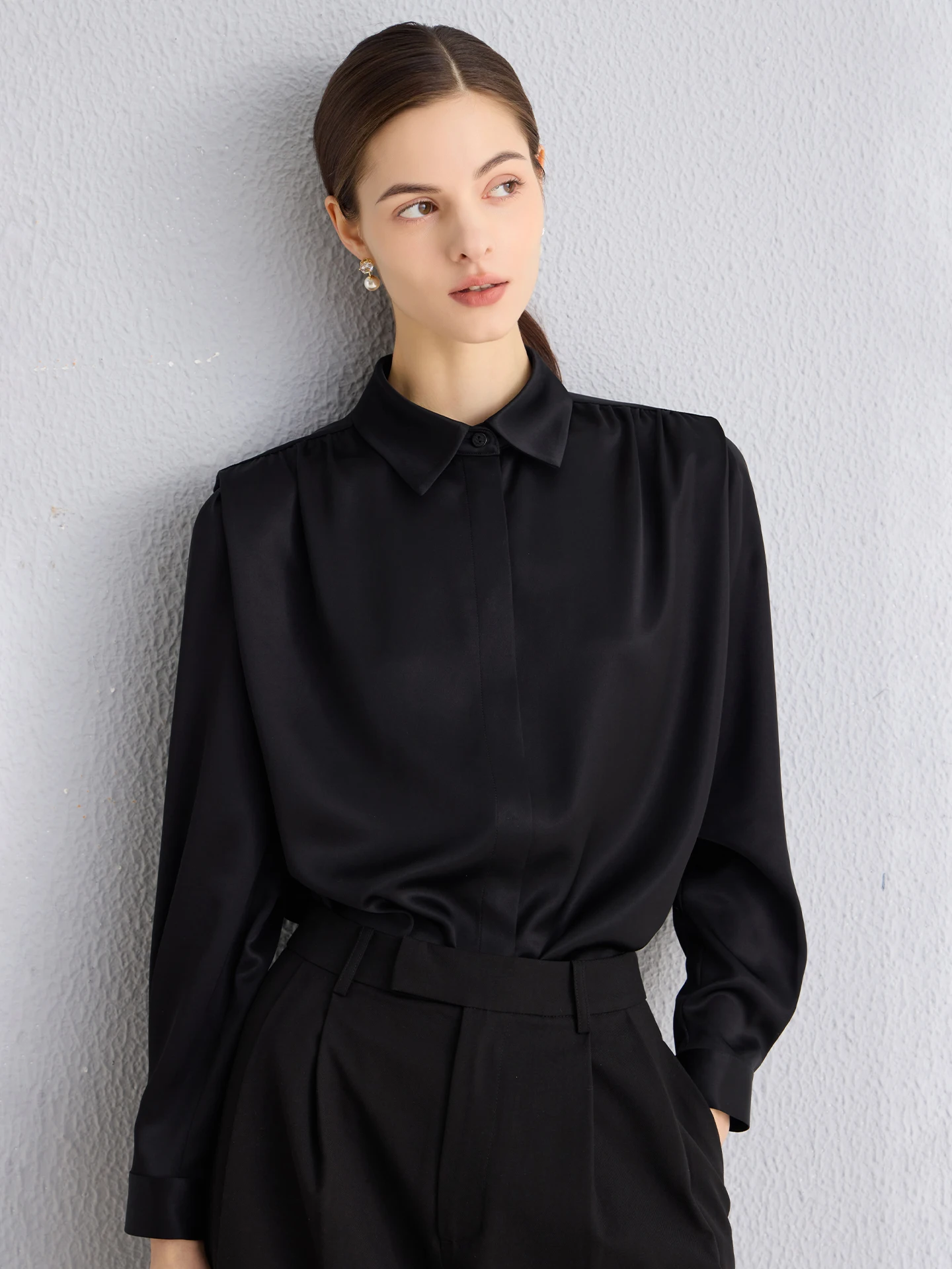 Elegant Black Long Sleeve Acetate Satin Women's Shirt Design Sensation Luxury Fashion Spring Collection Casual Comfortable - AliExpress Shirts & Blouses