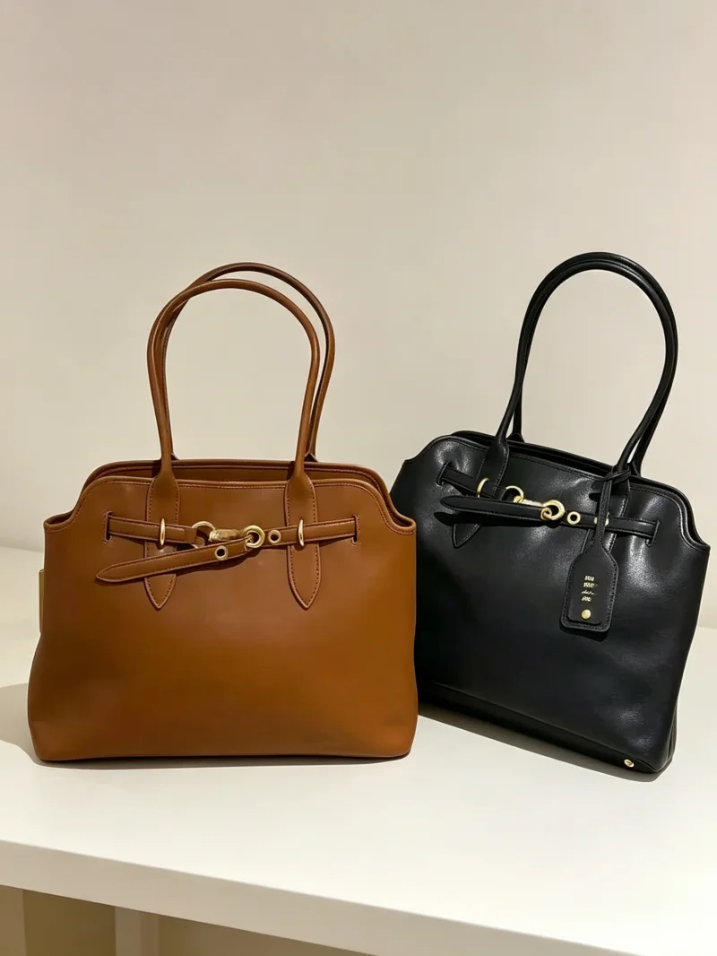 Ladies Classic Vintage Tote Bag Premium Vegetable Tanned Leather Gold Hardware Belt Buckle Large‑capacity Work Underarm Handbag - AliExpress Women's Handbags