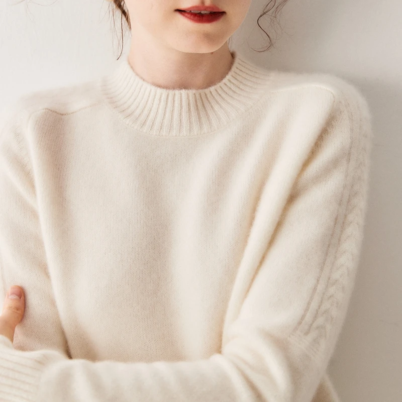 2025 Women 100% Plush Cashmere Sweater Mock Neck Basic Pullovers Autumn Winter Thick Long Fluff Pure Cashmere Knitwear Tops New - AliExpress Sweaters&Jumpers
