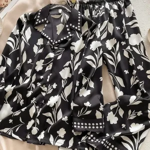 New Black and White Printed Pajama Long Sleeve Home Clothes Set 100%  Silk Home Clothes - AliExpress Women's Sleep & Lounge