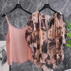 Original Design Silk Shirt Two-Piece Set Water-Mark Floral Print Belted Strap Silk Blouse Loose Fit V-Neck Short Sleeve Women... - AliExpress Shirts & Blouses