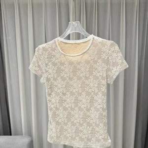 Slim Fit round Neck Short Sleeve Lace Top Women's Fashionable Versatile Quality Commute Style Polyester Knitted  Color - AliExpress Shirts & Blouses