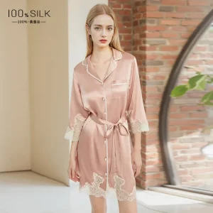 19 Momme 100% Mulberry Silk Nightdress Sleepshirt Summer Lace Trim Lapel Nightshirt Button Up Nightgown Pajama Dress Loungewear - AliExpress Women's Sleep & Lounge