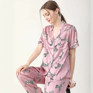Zebra Print 100% Mulberry Silk Short Sleeve Trousers Pajamas Suit Summer Pajama Set Women's Two-piece Short Sleepwear Loungewear - AliExpress Women's Sleep & Lounge