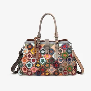Trendy High-End Fashion Genuine Leather Women's Handbag Patchwork Flower Design Single-Shoulder Crossbody Tote Bag - AliExpress Women's Handbags