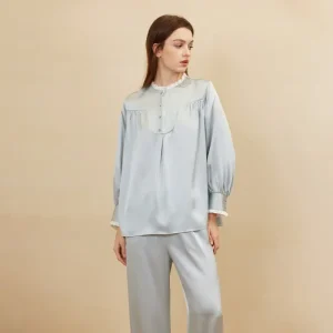 Autumn 100% Mulberry Silk Women Vintage Nightwear Pajama Set Lace Long Sleeve Shirt and Trousers Pajamas Sexy Nighty Homewear PJ - AliExpress Women's Sleep & Lounge