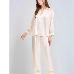 100% Real Silk Women's Long Sleeve Trousers Pajama Set Solid Color Lapel Pajamas Elegant Loungewear Sexy Lace Homewear Nightwear - AliExpress Women's Sleep & Lounge