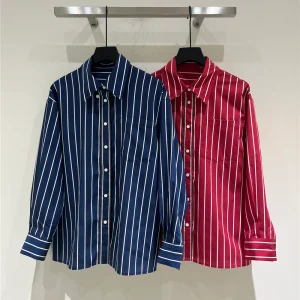 Women's Vertical Stripe Beaded Cotton Shirt Top with Lapel Early Spring 2026 Long Sleeve Fashionable And Elegant - AliExpress Shirts & Blouses