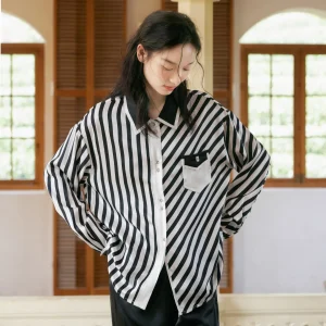 2026 100% Mulberry Silk Striped Patchwork Pajama Suit Women Long Sleeve 2 Pieces Satin Loungewear Wearable Outside Sleepwear PJs - AliExpress Women's Sleep & Lounge
