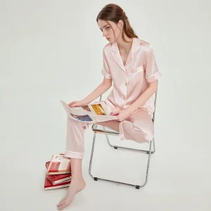 Winsleter-6A 19MM 100%Real Silk Elegant Women Pajama Set, Short Sleeve Solid, French Simplicity Homewear, 2025 Summer S56516CC - AliExpress Women's Sleep & Lounge